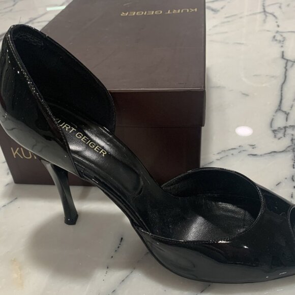 Vintage Kurt Geiger Black Patent Peep Toe Heels - 4" High - Picture 6 of 8